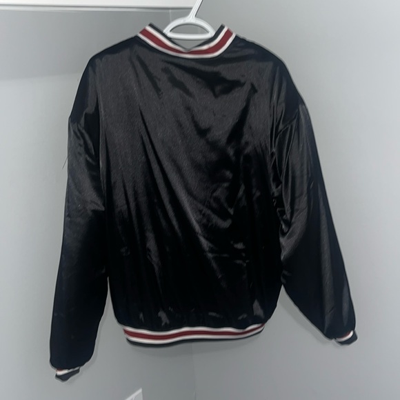 Women’s Medium Black Satin Embroidered Bomber Jacket - Picture 2 of 5